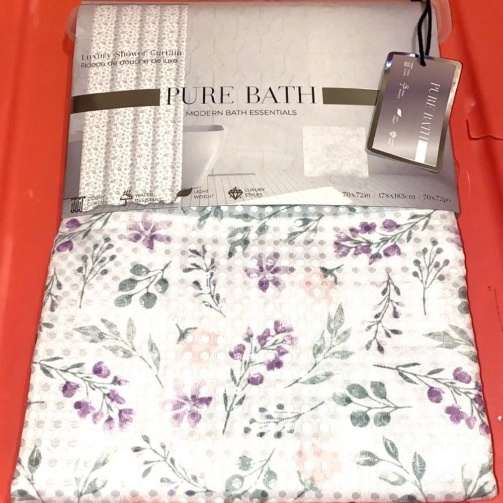 Pure Bath Floral Shower Curtain Pastel Lilac Green